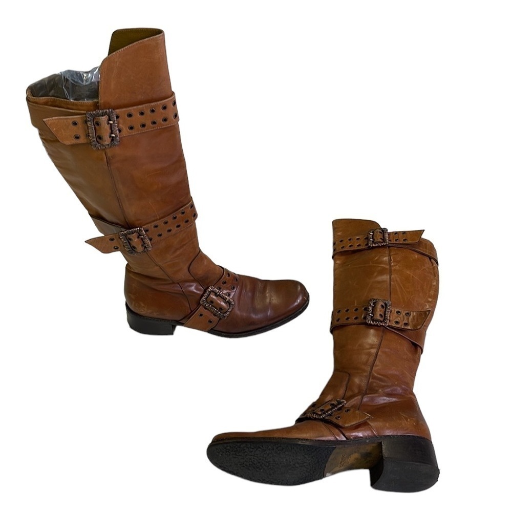 Goffredo Fantini distressed leather knee high brown boots size 37 - Picture 3 of 14
